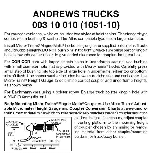 Andrews Freight Car Trucks 1051-10 10-Pair - 00310010 : N