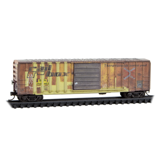 50’ Single Door Rib Side Box Car without Roofwalk, Weathered Burlington Northern ex-Railbox - 025144019 : N