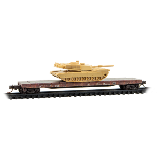 57’ Converted TOFC Flat Car ATSF Weathered 2-Pack w/ M1 Abrams Tank Kits - 983102294 : N