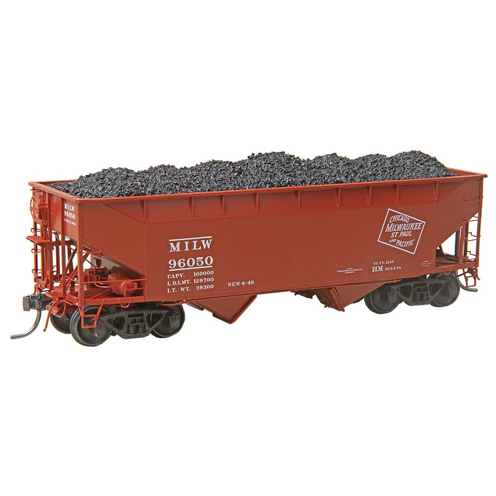 50-Ton AAR Standard Offset 2-Bay Open Hopper with Coal Load - Milwaukee Road #96050 - 7529 : HO