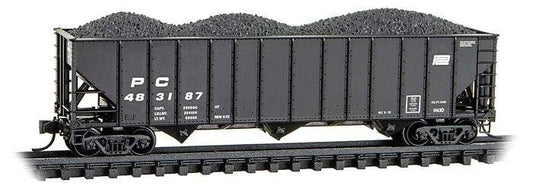 100-Ton 3-Bay Ribside Open Hopper w/Coal Load - Ready to Run -- Penn Central #483187 - 10800661 : N