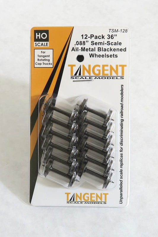 36 inch Semi-Scale Blackened All-Metal Precision Wheelsets For Tangent Rotating Roller Bearing Trucks- 12 pack -128 : HO