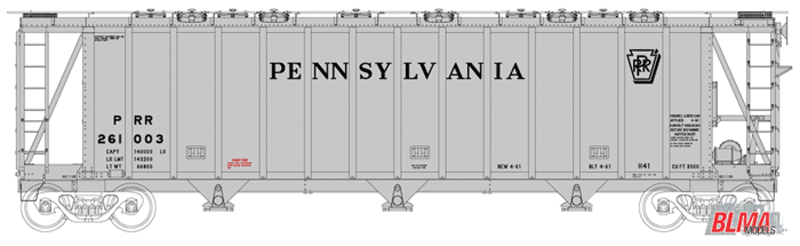 General American 3500 Dry-Flo 3-Bay Covered Hopper Pennsylvania Railroad PRR 261003 - 16010 : N