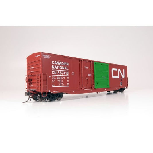 NSC 5304 Plug & Sliding Door Boxcar - Canadian National 6-Pack #1 (As-Delivered, Boxcar Red, green door, Noodle Logo) - 173001 : HO