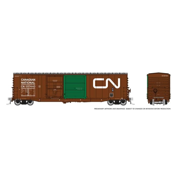 NSC 5304 Plug & Sliding Door Boxcar - Canadian National 6-Pack #2 (As-Delivered, Boxcar Red, green door, Noodle Logo) - 173002 : HO