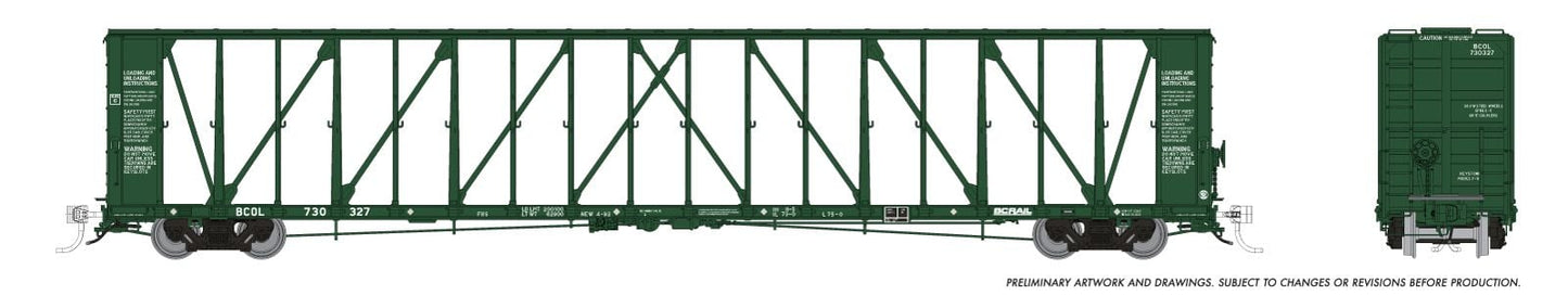 NSC 73' Centerbeam Flatcar - BC Rail - Green: Single Car #2 - 174008A : HO