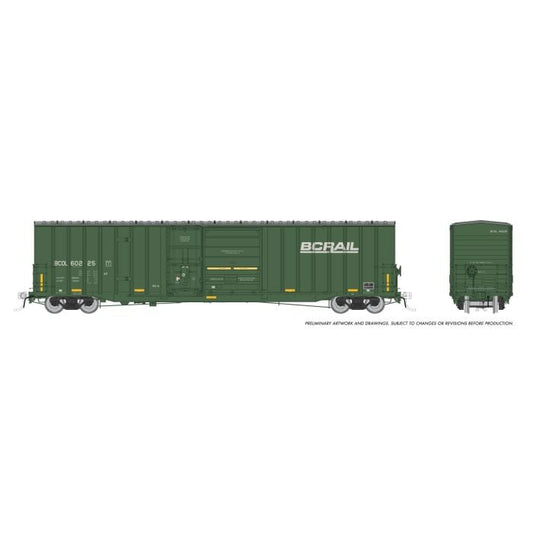 Trenton Works 6637cuft boxcar: BC Rail - faded w/conspicuity stripes: Single Car #2 - 191004A : HO