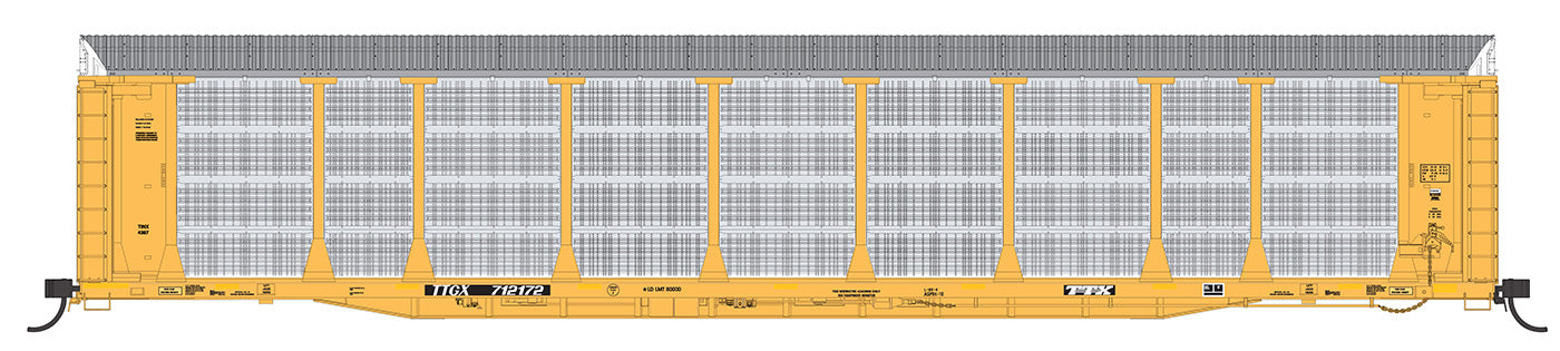 89 Ft Bi-Level Auto Rack TINX Plain Yellow  TTGX Flat  -194113 : N