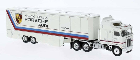 1980 Kenworth K100 Tractor with Racing Trailer - Assembled -- Vasek Polak - 85738 : HO
