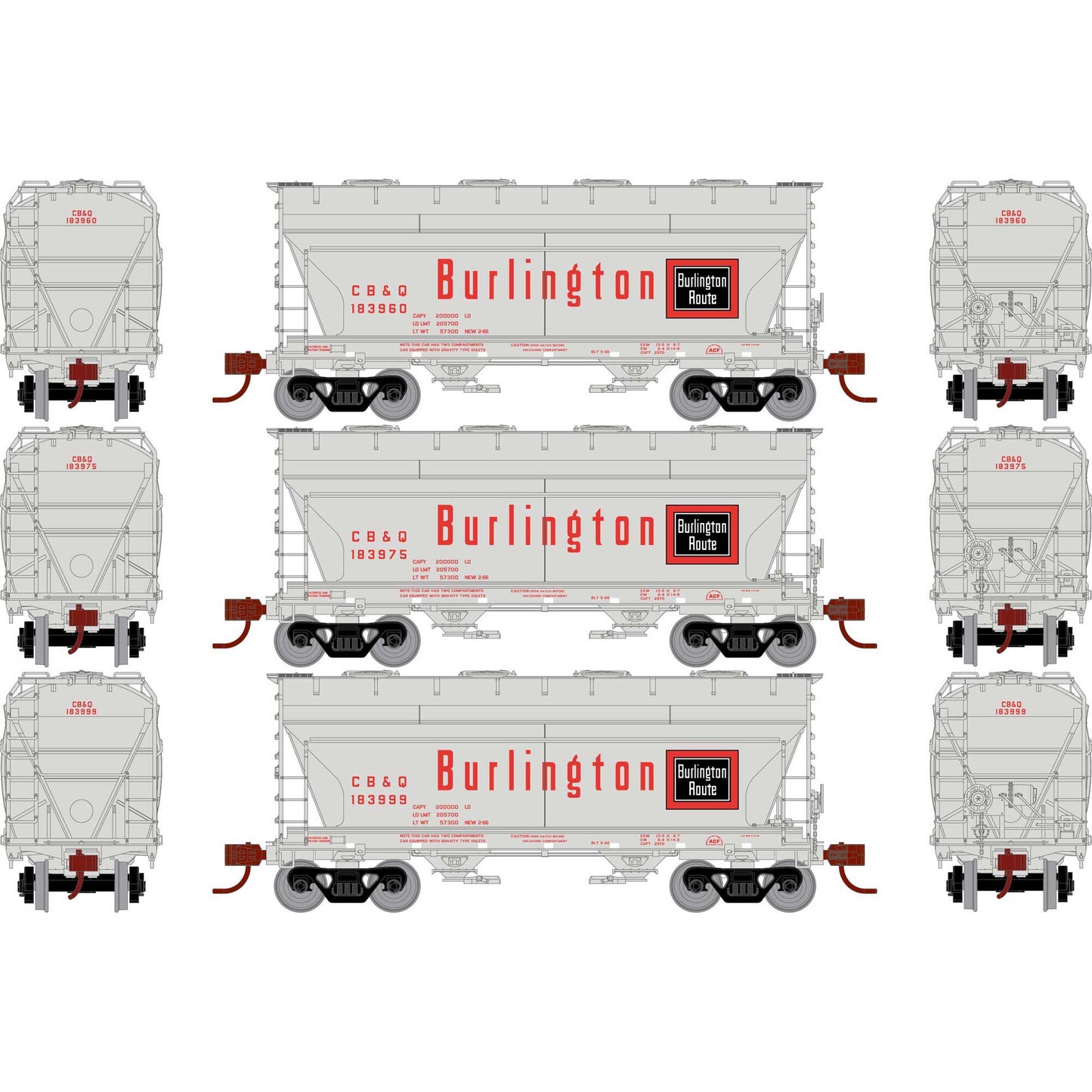 ACF 2970 2-Bay Covered Hopper CB&Q 3-Pack-24691 : N