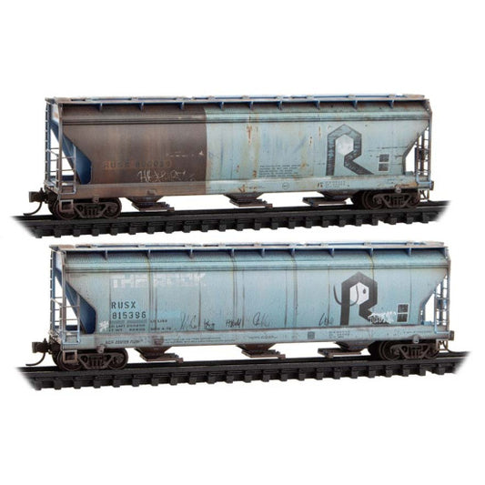3-Bay Covered Hoppers First Union Rail Leasing ex-Rock Island Weathered 2-Pack - 98305100 : N