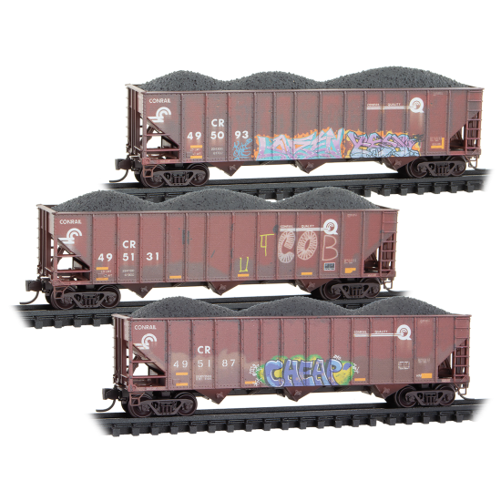 100-Ton 3-Bay Open Hoppers Conrail Weathered 3-Pack - 98305103 : N