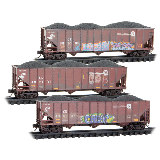 100-Ton 3-Bay Open Hoppers Conrail Weathered 3-Pack - 98305103 : N