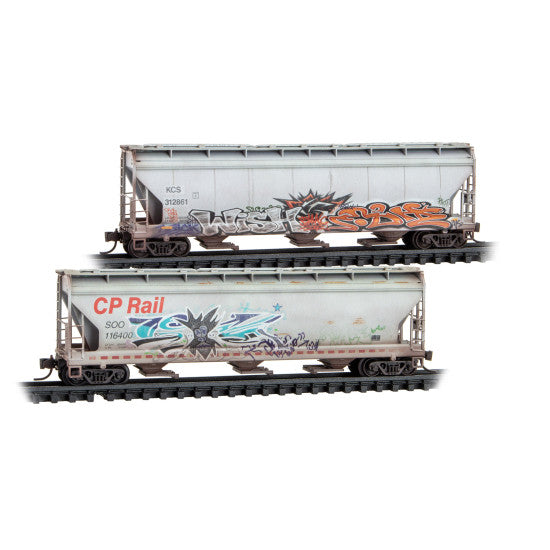 3-Bay Covered Hoppers Canadian Pacific Kansas City Weathered 2-Pack - 98305106 : N