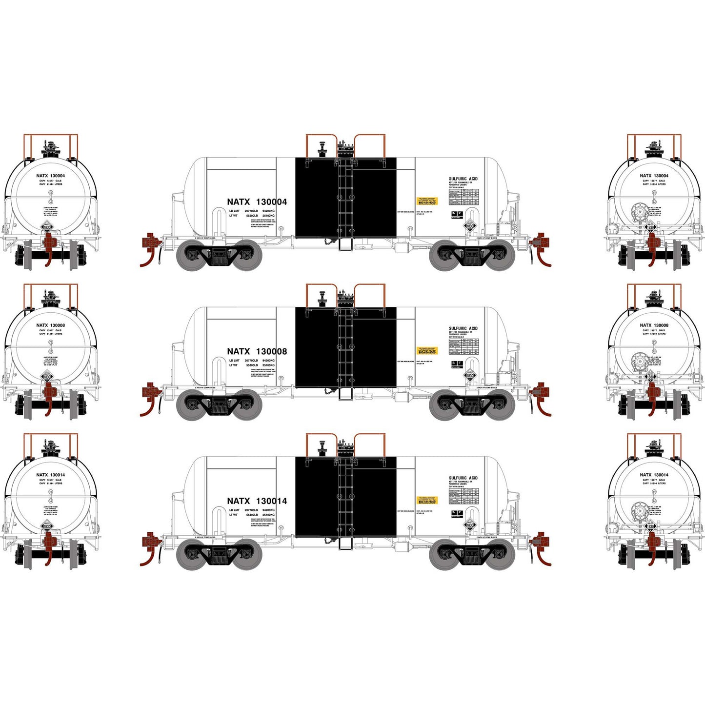 13600 Gal Acid Tank Car NATX, 3-Pack-G25754 : HO