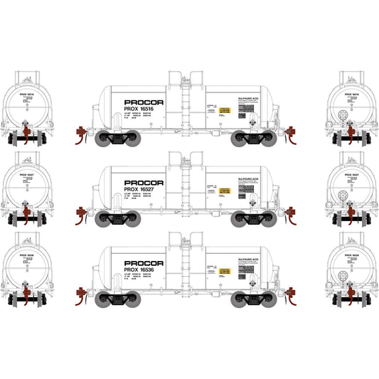 13600 Gal Acid Tank Car Procor, 3-Pack-G25762 : HO