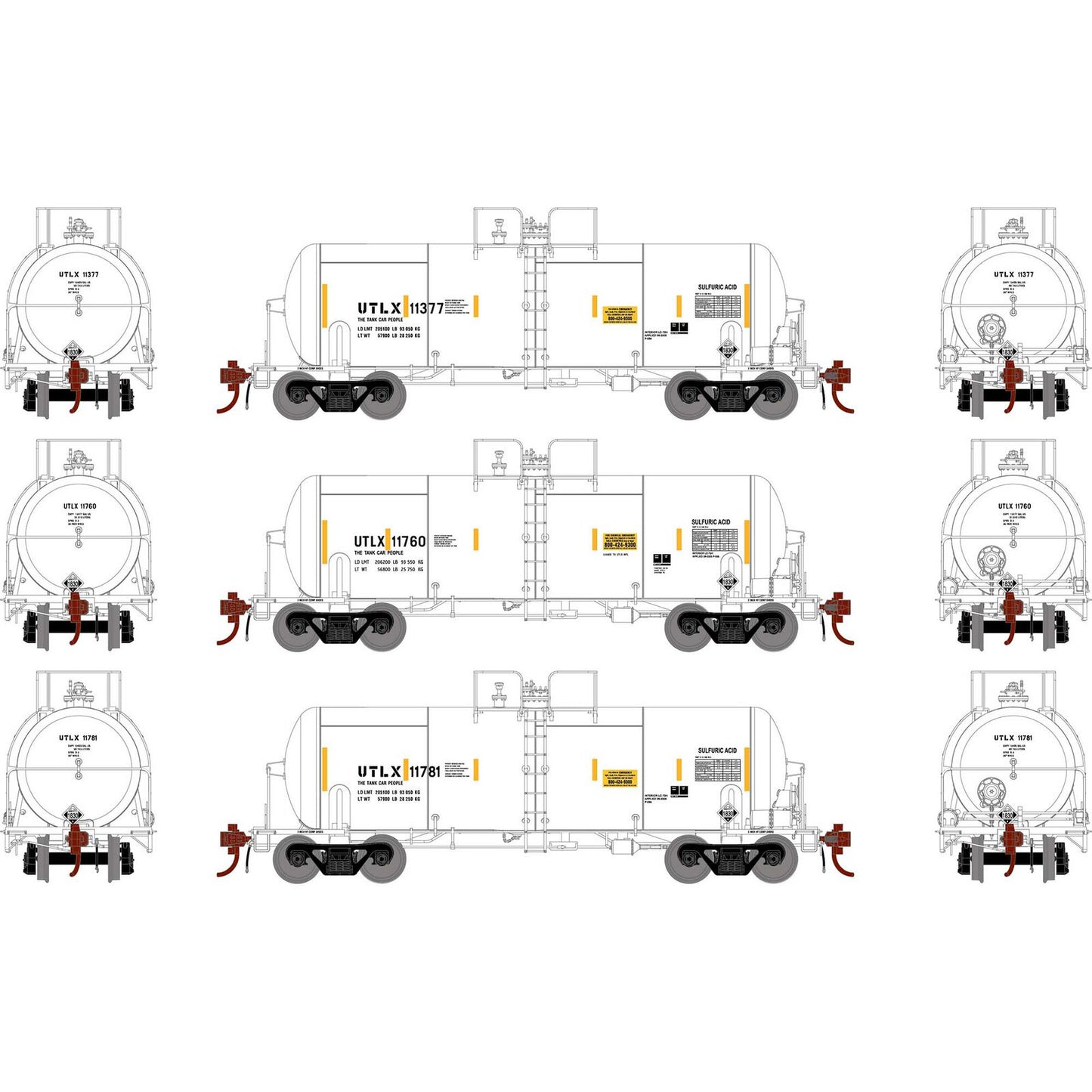 13600 Gal Acid Tank Car UTLX (3-Pack)-G25770 : HO