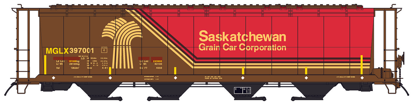 59 FT 4-Bay Cylindrical Covered Hopper Mobil Grain ex-Saskatchewan - 45139 : HO