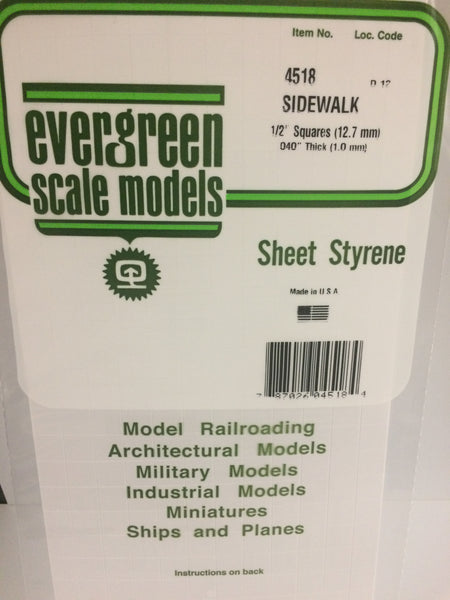 Styrene Sidewalk Sheet .040 X 6 X 12 Inch -- 1/2 Inch Square - 4518