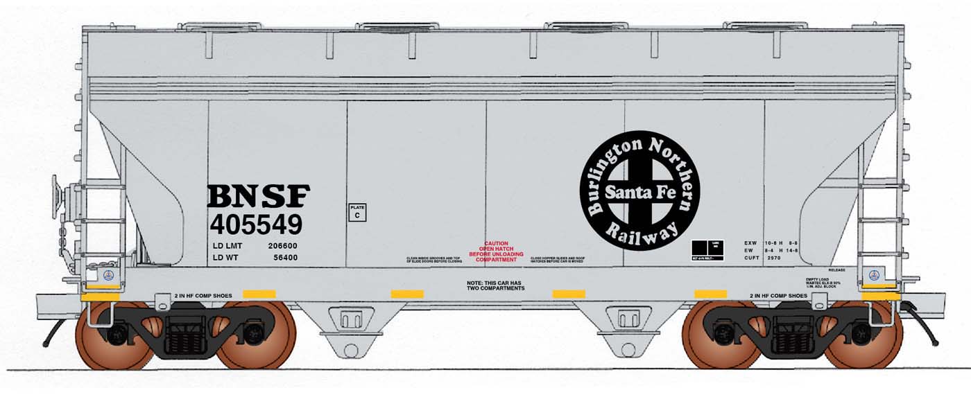 ACF 2-Bay Center-Flow Covered Hopper Burlington Northern Santa Fe-46544 : HO