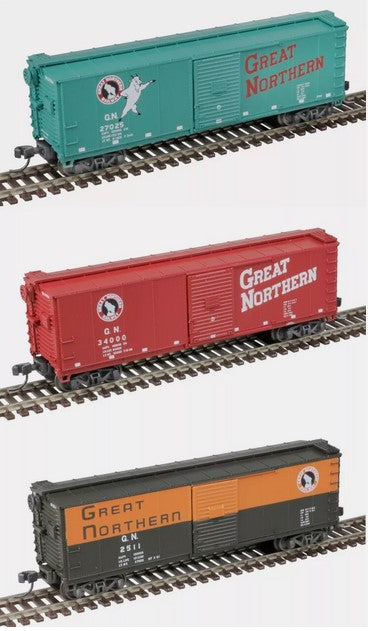 USRA Steel Rebuilt 40' Boxcar 3-Pack - Ready to Run - Master(R) -- Great Northern #27023, 2511, 34000 (3-pack) - 50006404 : N