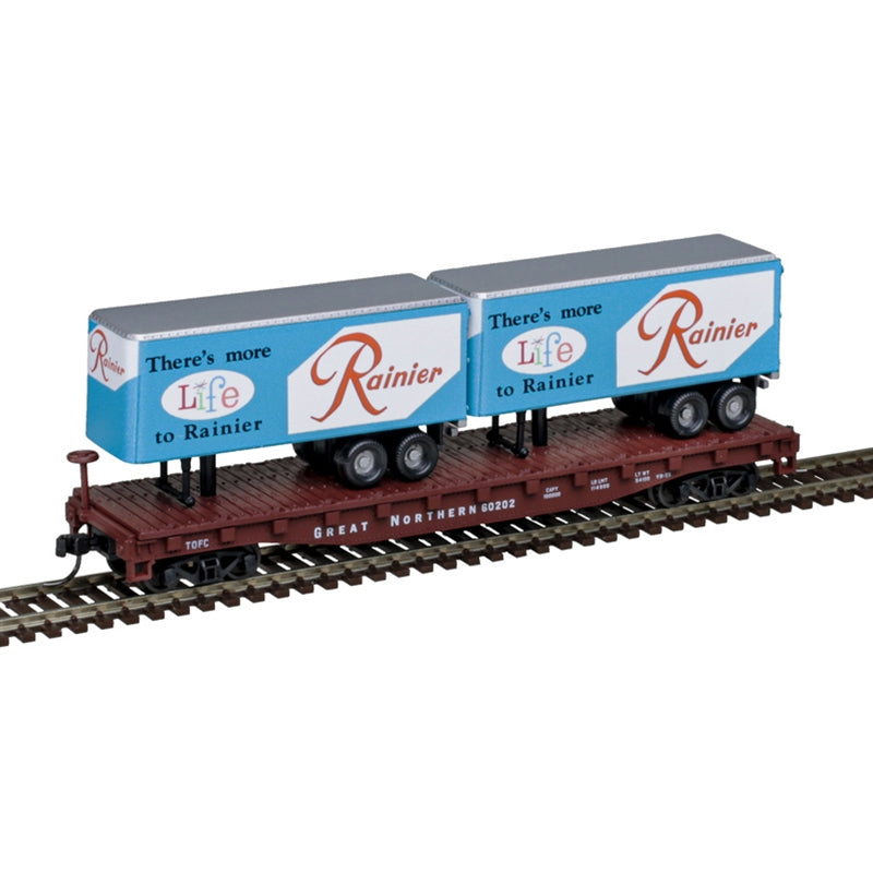 TRAINMAN 50' FLAT CAR W/2 TRAILERS RAINIER / GN #60202 - 50006513 : N