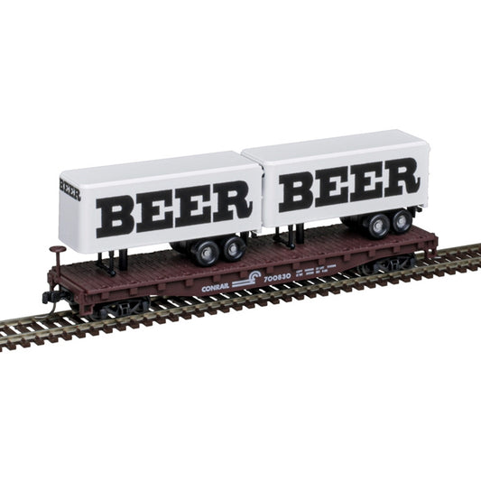 TRAINMAN 50' FLAT CAR W/2 TRAILERS BEER / CONRAIL #700830 - 50006517 : N