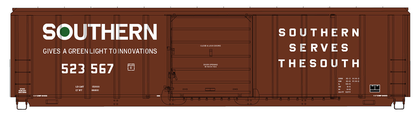 Pullman-Standard 5277 Cubic Foot 50' Boxcar, Southern SOU - 67524 : N