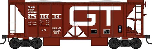 70-Ton 2-Bay Ballast Hopper with Side Chutes (Ballast Gates) - Ready to Run -- Grand Trunk Western #85681 - 43669 : HO