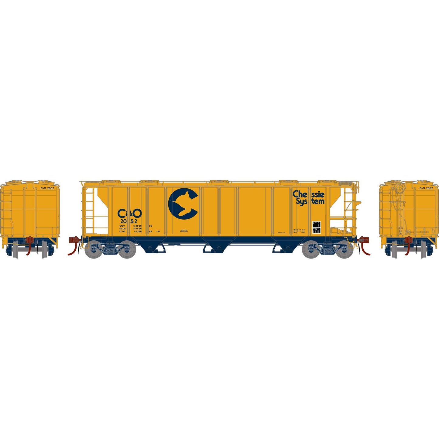 PS-2 2893 3-Bay Covered Hopper, C&O 2052 - G73612 : HO