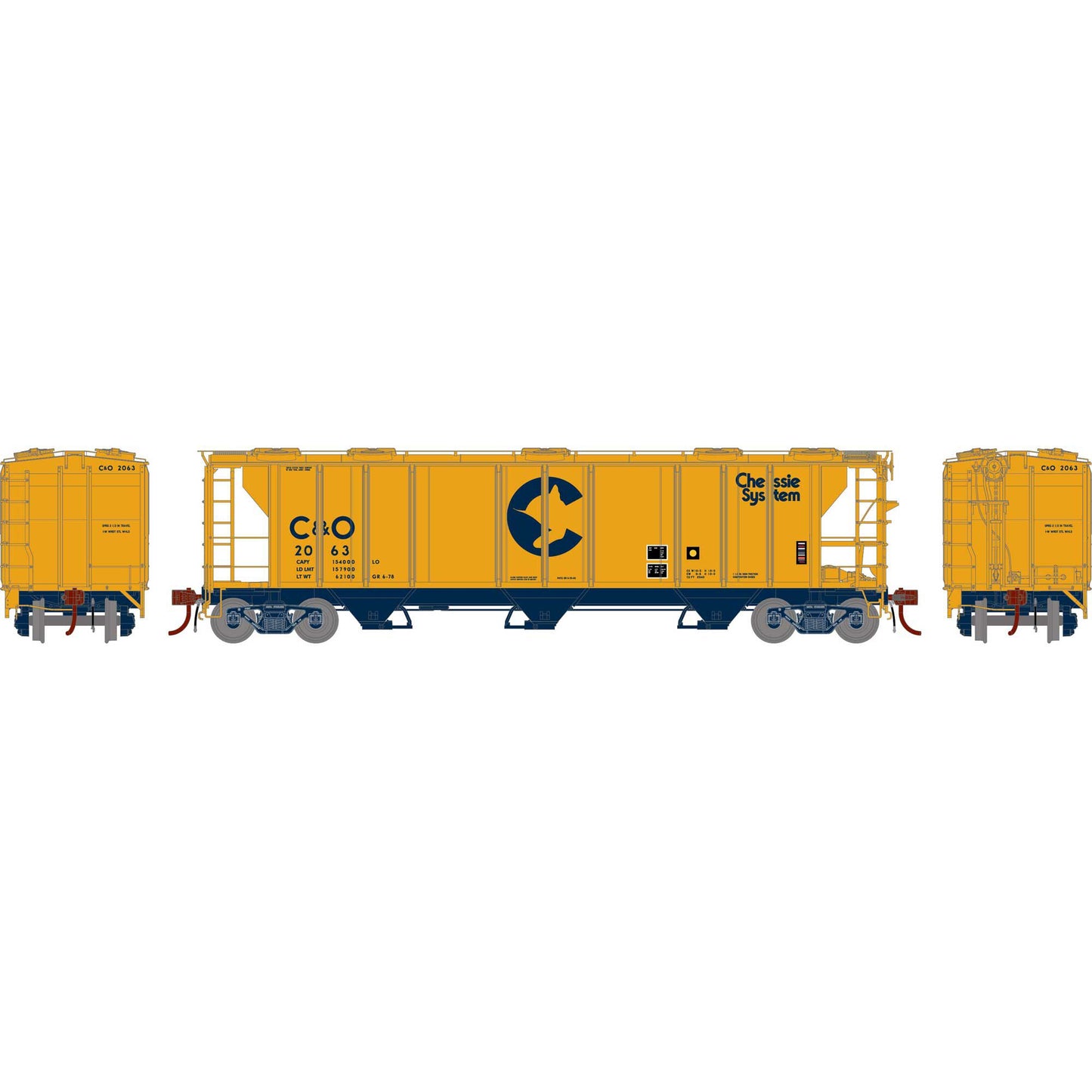 PS-2 2893 3-Bay Covered Hopper, C&O 2063 - G73613 : HO