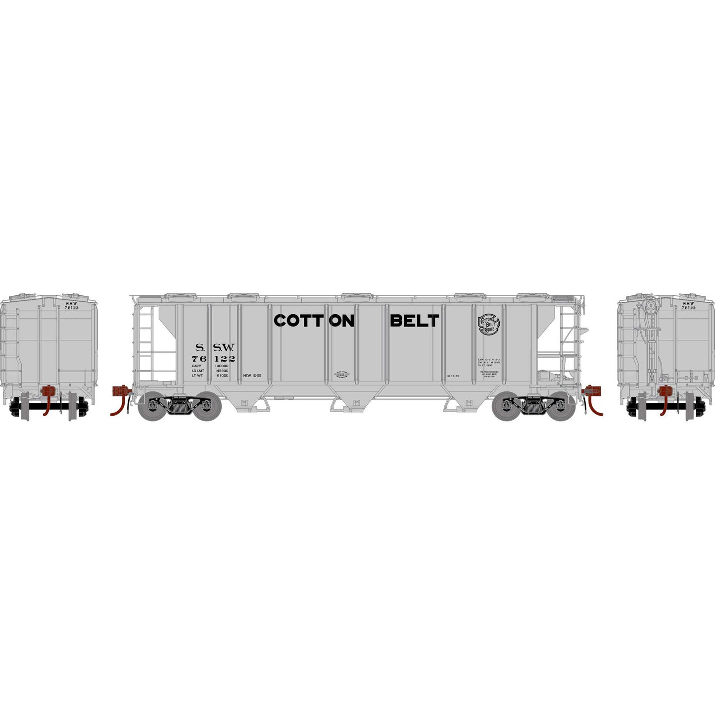 PS-2 2893 3-Bay Covered Hopper Cotton Belt, SSW-G73629 : HO