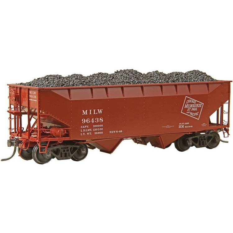 50-Ton AAR Standard Offset 2-Bay Open Hopper with Coal Load - Milwaukee Road-7527 : HO