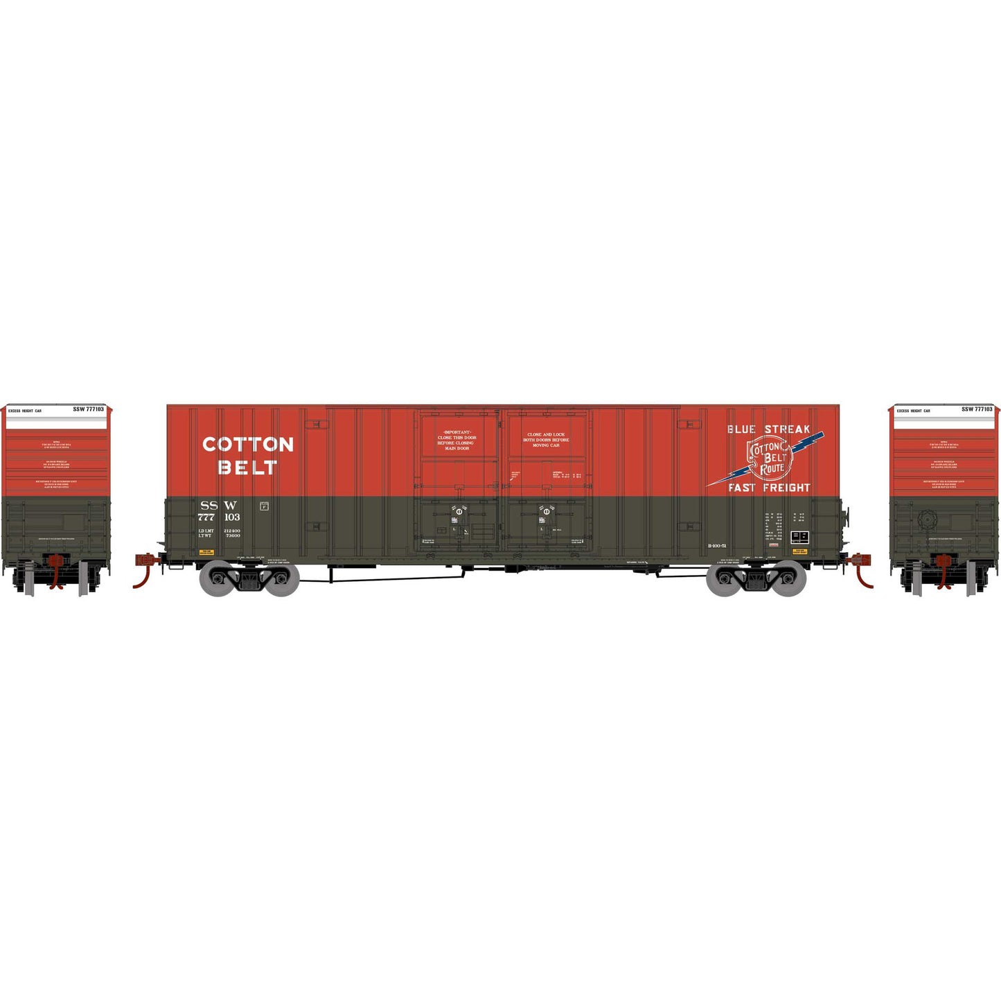 60 FT Gunderson Double Door Hi-Cube Boxcar Cotton Belt - SSW 777107-75324 : HO