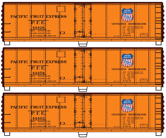 40' Steel Reefer 3-Pack Kit Pacific Fruit Express 44426, 44458, 44493 - 8109 : HO