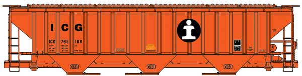 Pullman-Standard 4750 3-Bay Covered Hopper Illinois Central Gulf ICG 765108 - 81491 : HO