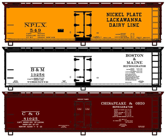 40' Wood Reefer 3-car set Kit Includes NKP Lakawana Dairy, B&M, C&O - 8156 : HO