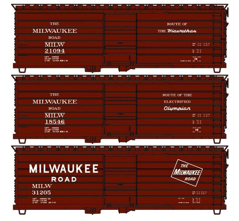 Milwaukee Road 40' Rib Side Steel Boxcar 3-Car Set, KIT - 8183 : HO