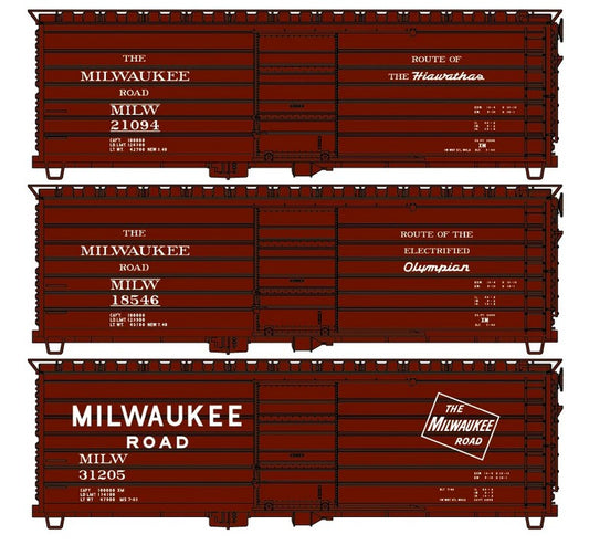 Milwaukee Road 40' Rib Side Steel Boxcar 3-Car Set, KIT - 8183 : HO