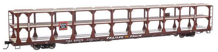89' Flatcar w/Tri-Level Open Auto Rack - Chicago, Burlington & Quincy Rack Trailer-Train Flatcar TTKX 905076 - 8202 : HO