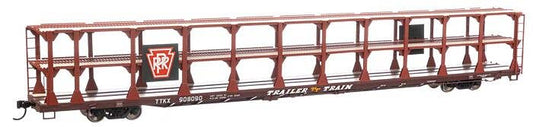 89' Flatcar w/Tri-Level Open Auto Rack - Pennsylvania Railroad Rack Trailer-Train Flatcar 908073 - 8213 : HO
