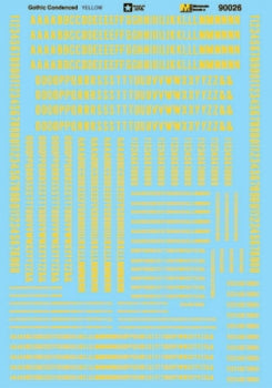 Alphabets & Numbers Condensed Gothic - Yellow Decals - 90026 : HO