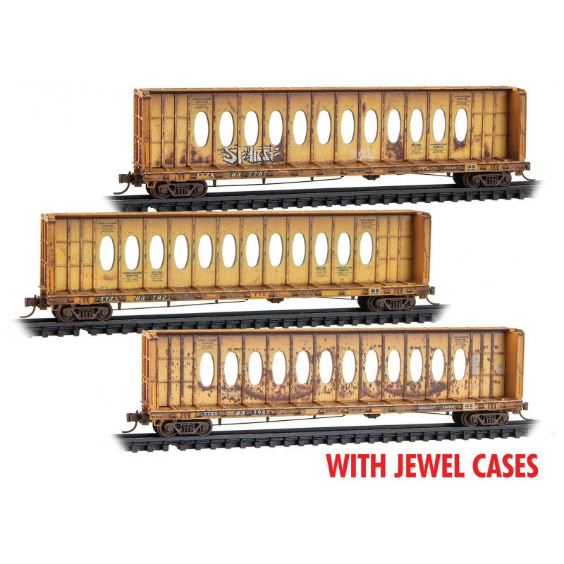 60' Centerbeam Flatcar, Weathered TTZX (3-Pack) with Jewel Cases - 98305056 : N