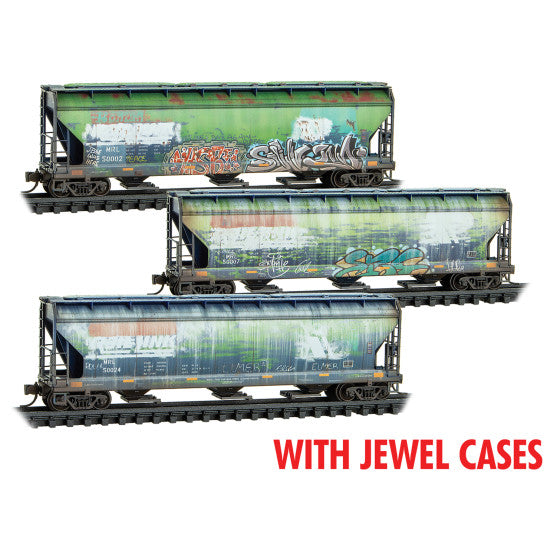 3-Bay Covered Hopper Montana Rail Link Weathered 3-Pack - 98305077 : N