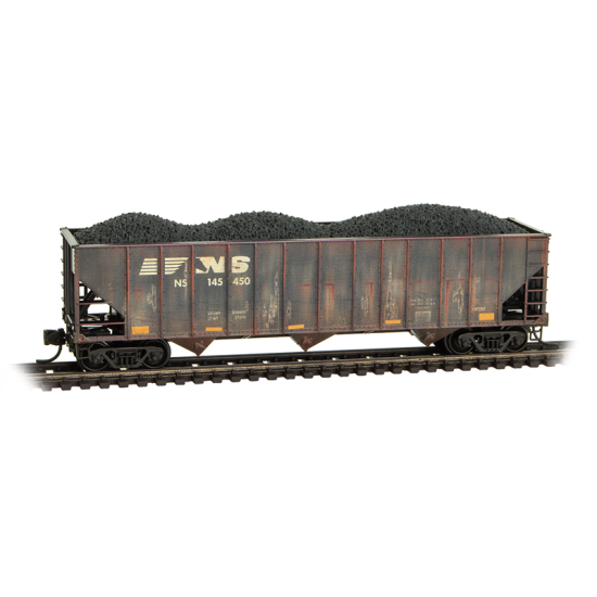 100-Ton 3-Bay Open Hopper, Rib Sides, w/ Coal Load Norfolk Southern Weathered 2-Pack - 983105111 : N