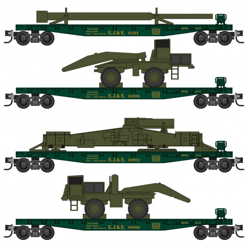 50' Flat car with M65 Cannon Load, EJ&E 4-Pack - 99302204 : N