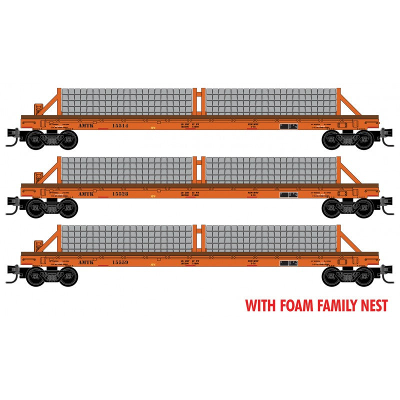 60' Flat Car Amtrak MOW Concrete Tie Load 3-pack - 99302234 : N