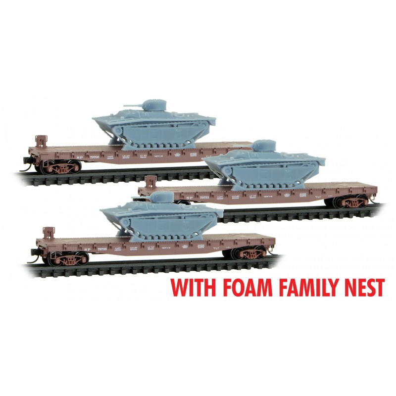 50' Fishbelly-Side Flatcar w/LVT(A)1 Tank Load, Southern Pacific 3-pk - 99302245