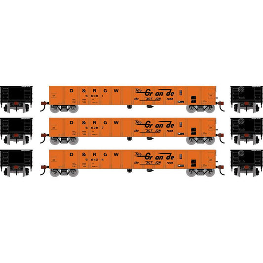 52' Mill Gondola, DRGW #56381/56387/56424 3-Pack - ATH-1983 : HO