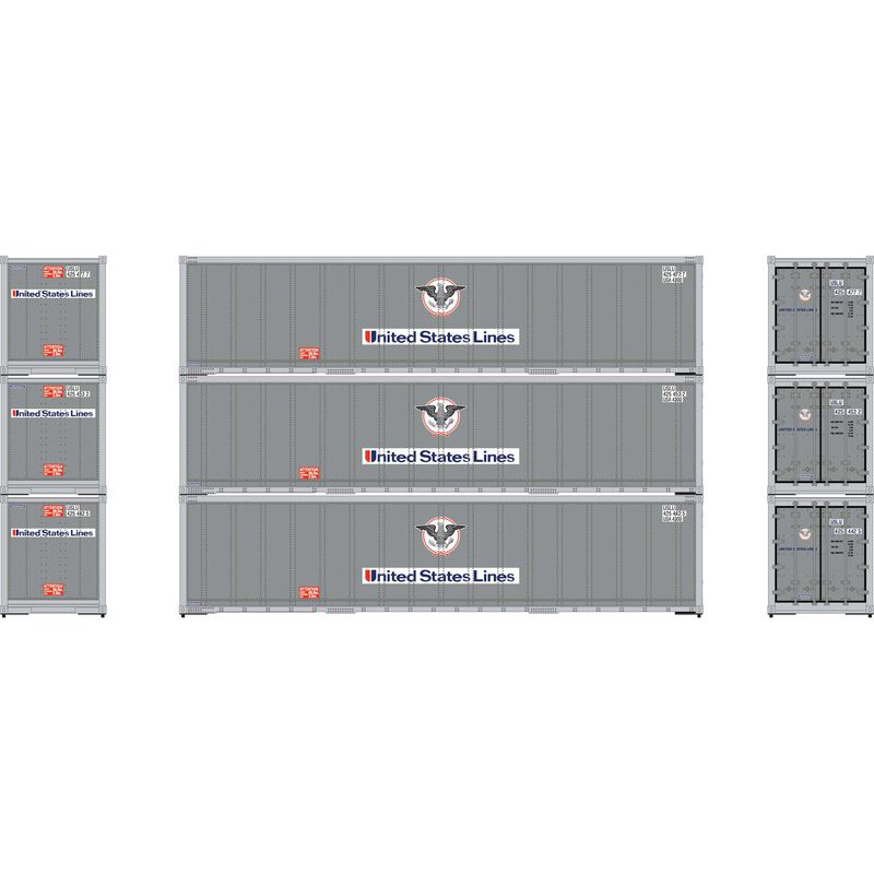 40' Smooth Side Containers United States Lines USLU 4254777, 4254532, 4254425 (3-pack)- 63390 : HO